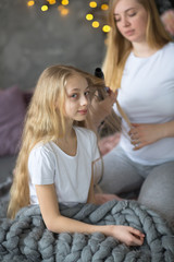 beautiful mother  curls hair  daughter teen