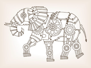 Ancient draft of mechanical elephant vector