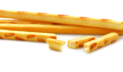  italian bread sticks. pile of delicious pretzel sticks isolated on white background