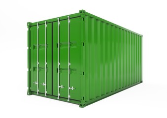 3D rendering Isolated green cargo container on the white background