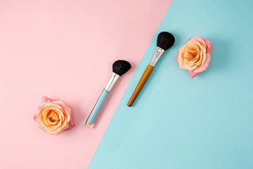 Make up brushes on colorful background