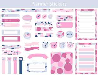Planner stickers with cats and fish