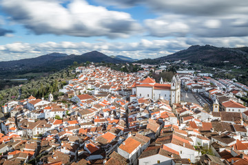 Fototapeta na wymiar High angle view of Castelo de Vide, Portugal, against cloudy sky