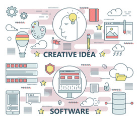 Vector thin line flat creative idea and software concept banners