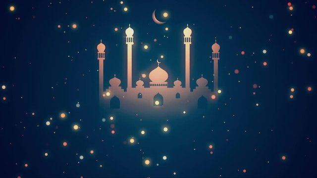 Glowing mosque and crescent Ramadan themed Islamic looped background animation