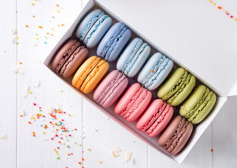 Colorful macaroons. Sweet macarons.