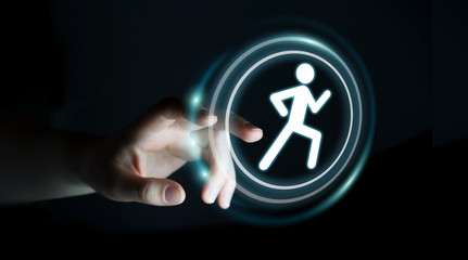 Young woman using running application to check her performances 3D rendering