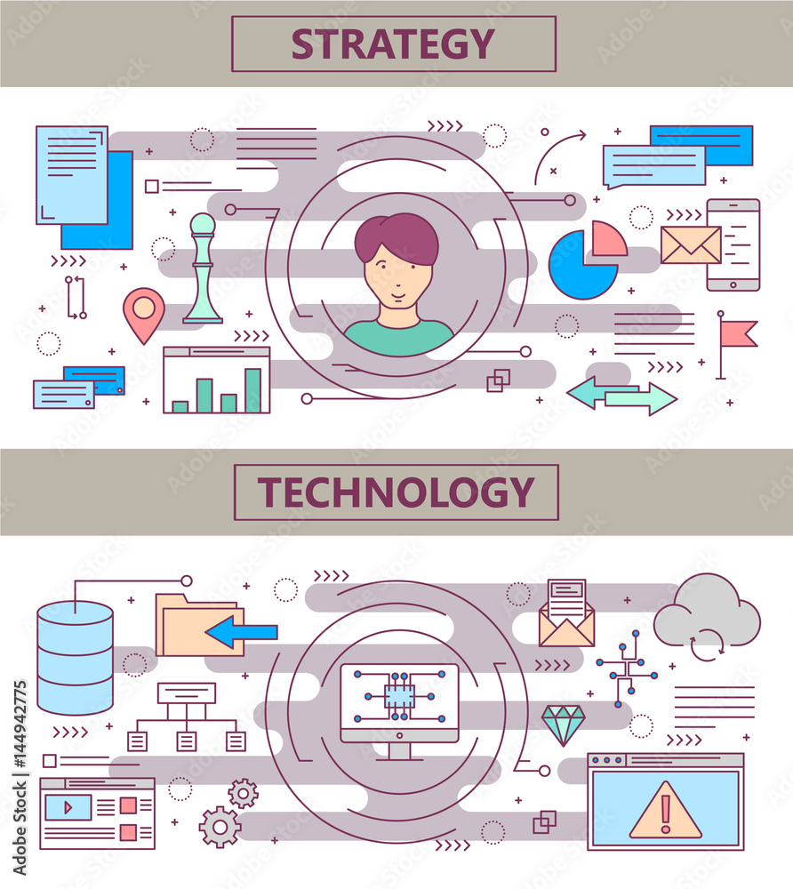Canvas Prints vector thin line flat design strategy and technology concept banners