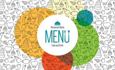 Restaurant menu design. Vector menu brochure template for cafe, coffee house, restaurant, bar. Food and drinks logotype symbol design. With a sketch pictures - 144942939