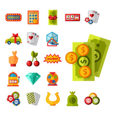 Casino game icons poker gambler symbols blackjack winning roulette joker slotbvector illustration.