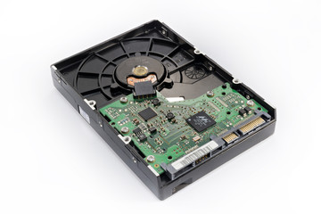 harddisk drive(HDD) isolated on white background, shallow depth of field, selective focus (detailed close-up shot)