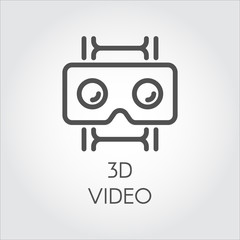 Black line icon virtual reality helmet and film 3D video.