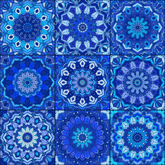 Blue Tile Pattern Boho Background