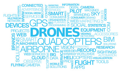 Obraz premium Drones quadcopter airborne pilot words tag cloud text flying camera drone accessories flight recorder business building information modeling helicopter equipment defense flight