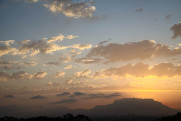 beautiful golden sunset over table mountain