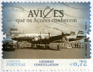 PORTUGAL - 2014: shows Lockheed Constellation, The Aircraft known to the Azores Islands