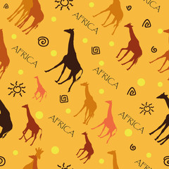 Seamless pattern with giraffes on yellow background