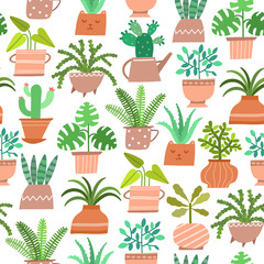 Vector cute house plant seamless pattern