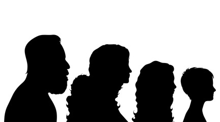 Vector silhouette of family on white background.