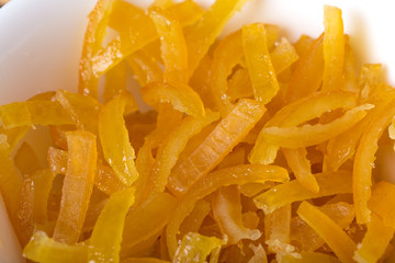 Candied orange peels closeup.