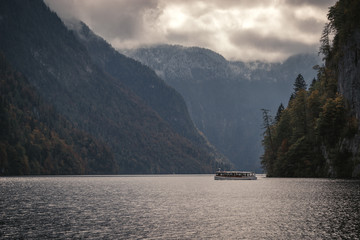 Passenger boat on lake nearby Schonau am Konigssee in Germany