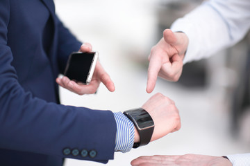 Close up of Businessman working and checking time