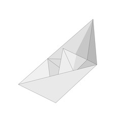 Isolated figure of boat, ship folded from white paper in origami style on white background.