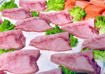steaks fresh tuna on display fish market