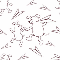 Children's seamless pattern in cartoon style with cute dogs. Father’s day vector background.