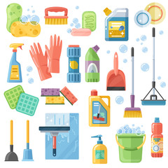 Cleaning SuppliesTools Flat Icons Set