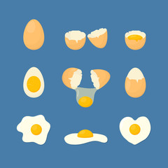 Cartoon Fried and Fresh Eggs Set. Vector