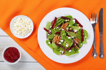 chard, cottage, beetroot and nuts salad