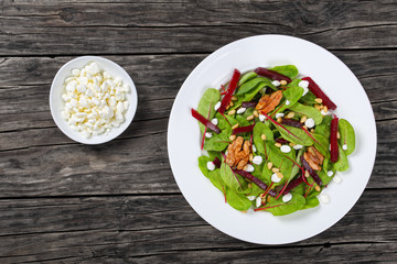 salad of chard, cottage cheese, beetroot, nuts