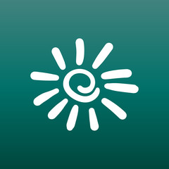 Hand drawn sun icon. Vector illustration on green background.