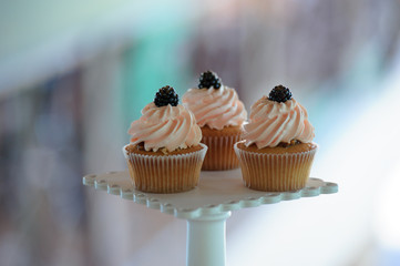 mini cakes tart shortbread dough with buttercream and berries
