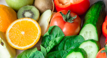 Colorful fruits and vegetables background