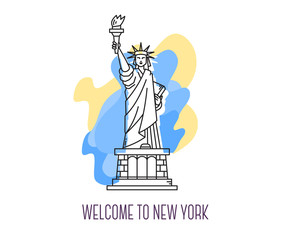 Vector illustration of USA monument Statue of Liberty. New York landmark full body. American patriotic symbol.