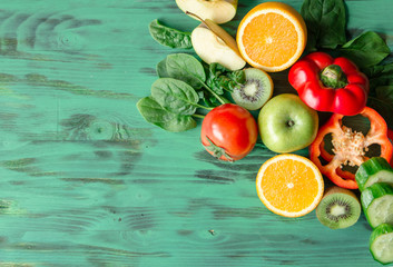 Colorful fruits and vegetables background