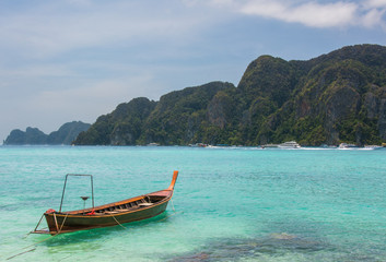 Fototapeta na wymiar Long tail taxi boat on Andaman island
