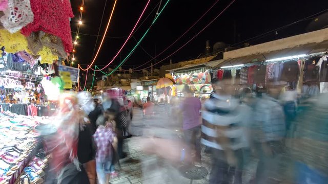 The colorful souk in the old city of Jerusalem Israel night timelapse