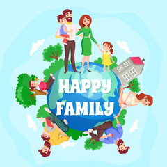 Fototapeta premium Happy Family Cartoon Composition