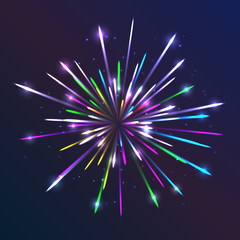 Vector Fireworks. Abstract background with bright lines and particles. Glowing light effect. Creative template with sparks. Geometric vector illustration for party, celebration. Colorful modern design