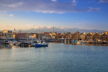 Old Venetian port of Chania at dawn, Crete. Greece