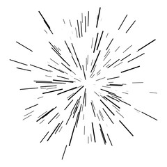 Fototapeta premium Sunburst, starburst sunshine line. Vector illustration. Icon black on white. Design element for logo, signs. Linear drawing of rays of the sun in dynamic style.