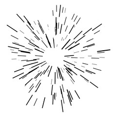 Sunburst, starburst sunshine line. Vector illustration. Icon black on white. Design element for logo, signs. Linear drawing of rays of the sun in dynamic style.