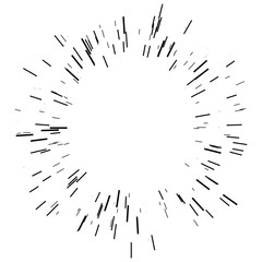 Sunburst design element. Vector illustration. Icon black on white. Design element for logo, signs. Linear drawing of rays of the sun in dynamic style.