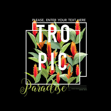Vintage Tropical Leaves and Flowers Graphic Design for T shirt, Fashion, Prints in Vector