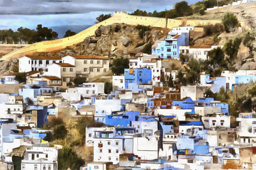 Fototapeta na wymiar Colorful painting of old town of Chefchaouen Morocco