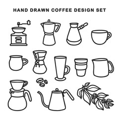 Hand drawn coffee design set. Vector vintage illustration.