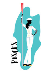 Pisces woman horoscope sign as a sailor girl. Vector illustration